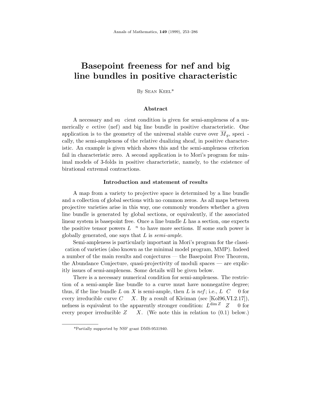 Basepoint Freeness for Nef and Big Line Bundles in Positive Characteristic