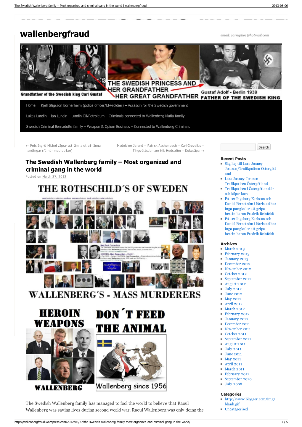 The Swedish Wallenberg Family – Most Organized and Criminal Gang in the World | Wallenbergfraud 2013-06-06