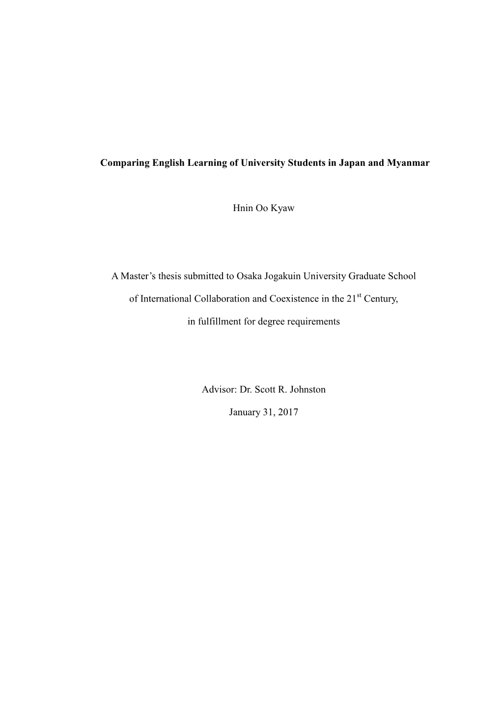 Comparing English Learning of University Students in Japan and Myanmar