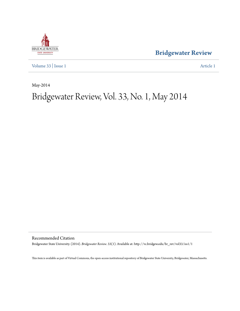 Bridgewater Review, Vol. 33, No. 1, May 2014