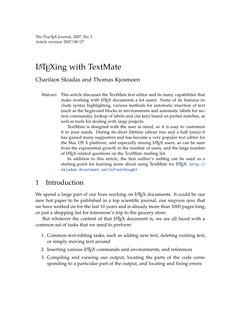 Latexing with Textmate Charilaos Skiadas and Thomas Kjosmoen