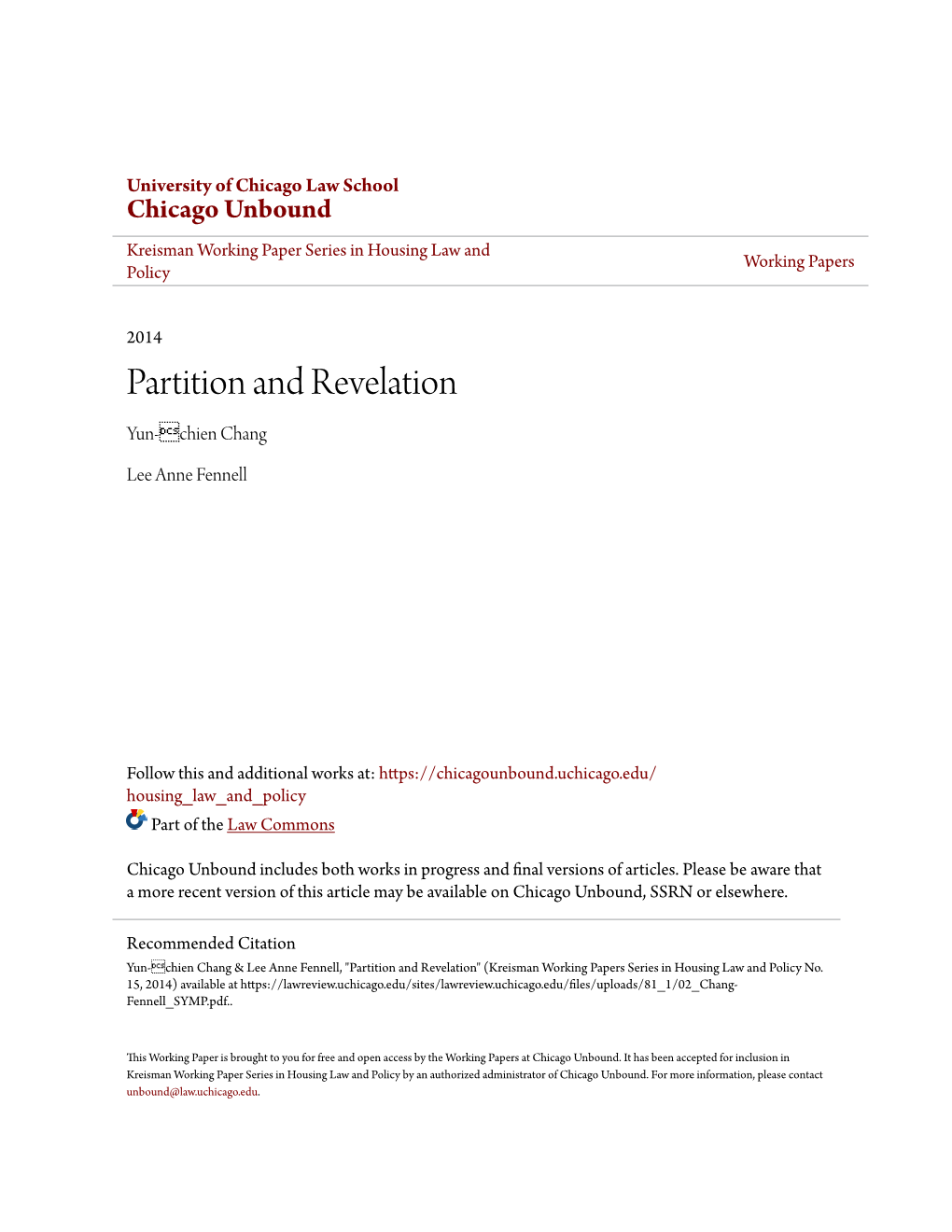 Partition and Revelation Yun-Chien Chang