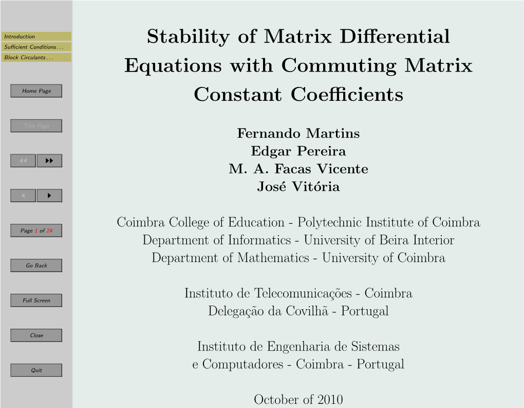 Stability of Matrix Differential Equations with Commuting Matrix