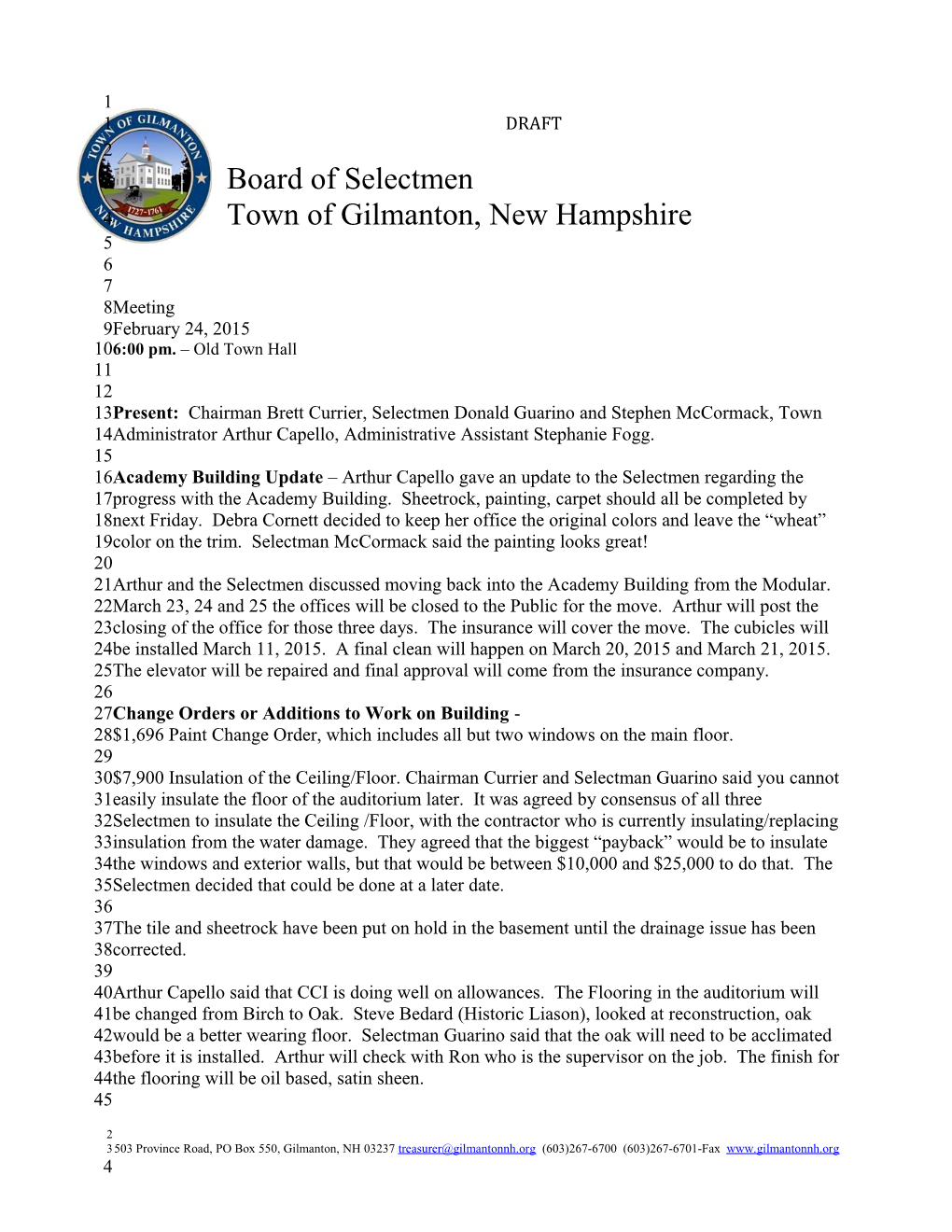 Gilmanton Board of Selectmen Page 5 February 24, 2014