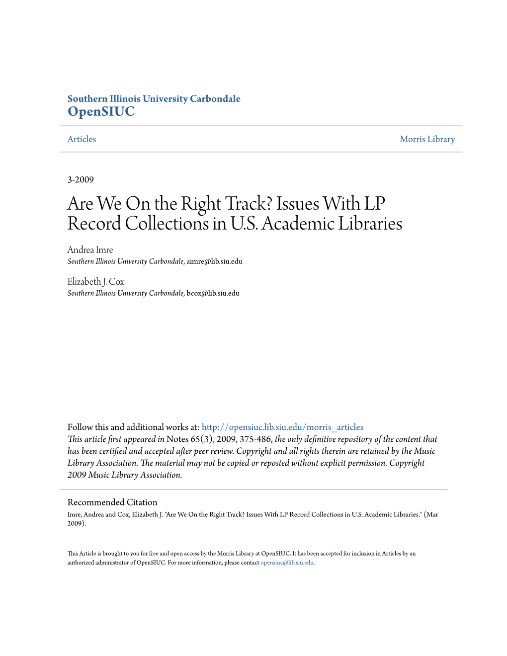Issues with LP Record Collections in US Academic Libraries