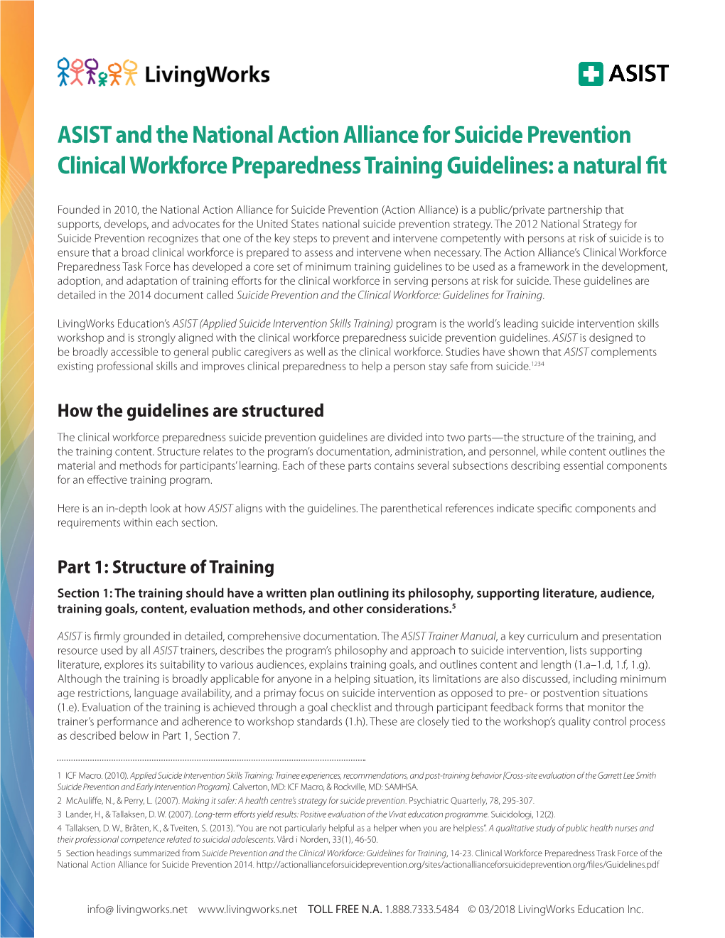 ASIST and the National Action Alliance for Suicide Prevention Clinical Workforce Preparedness Training Guidelines: a Natural Fit