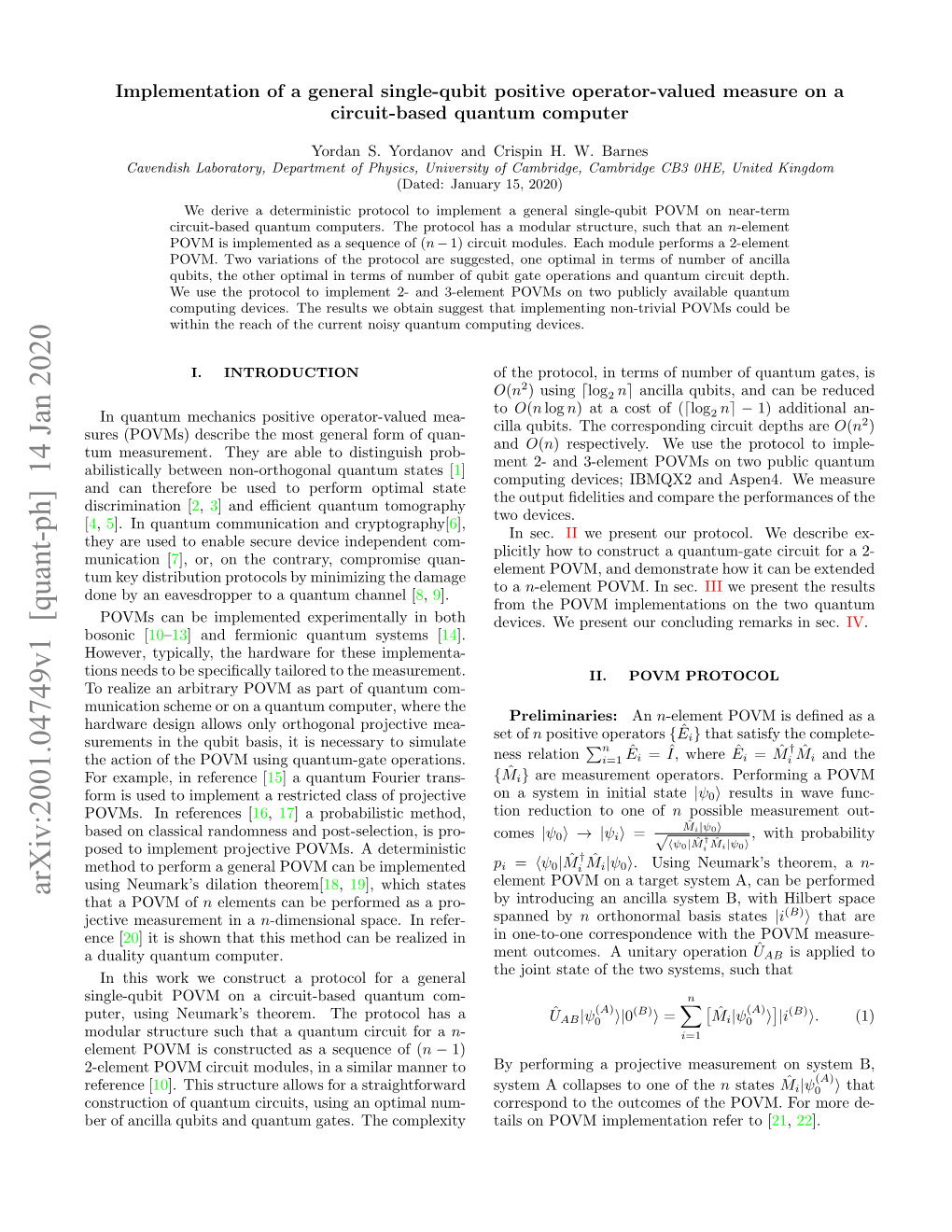 Implementation of a General Single-Qubit Positive Operator-Valued Measure on a Circuit-Based Quantum Computer