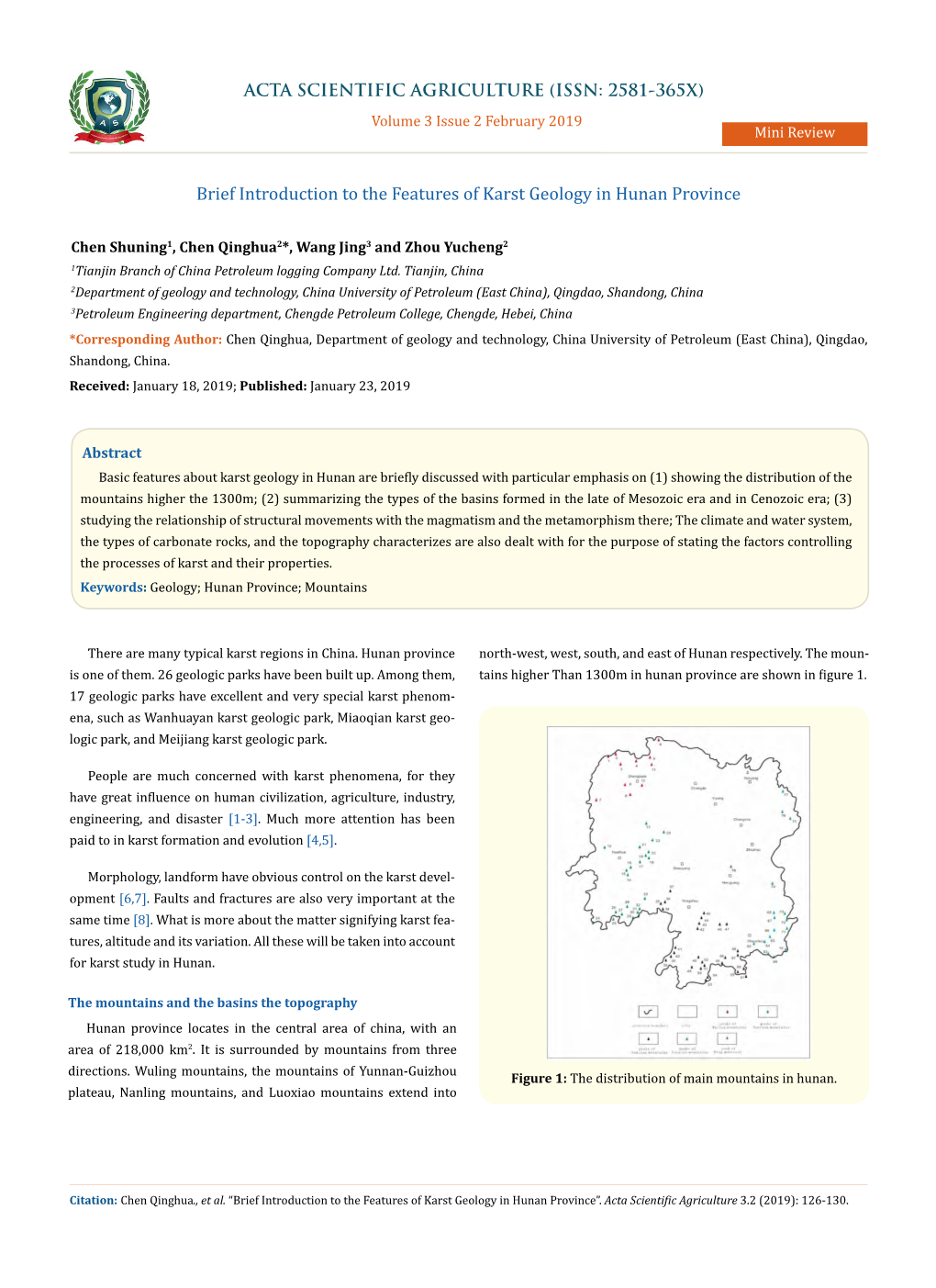 Brief Introduction to the Features of Karst Geology in Hunan Province