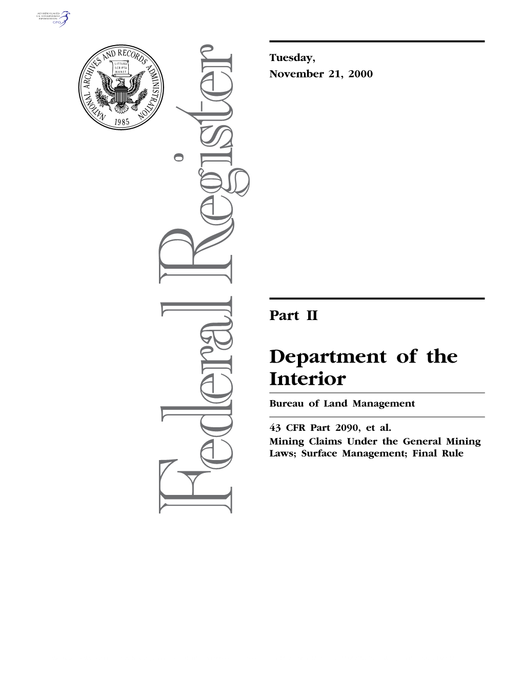 Department of the Interior Bureau of Land Management