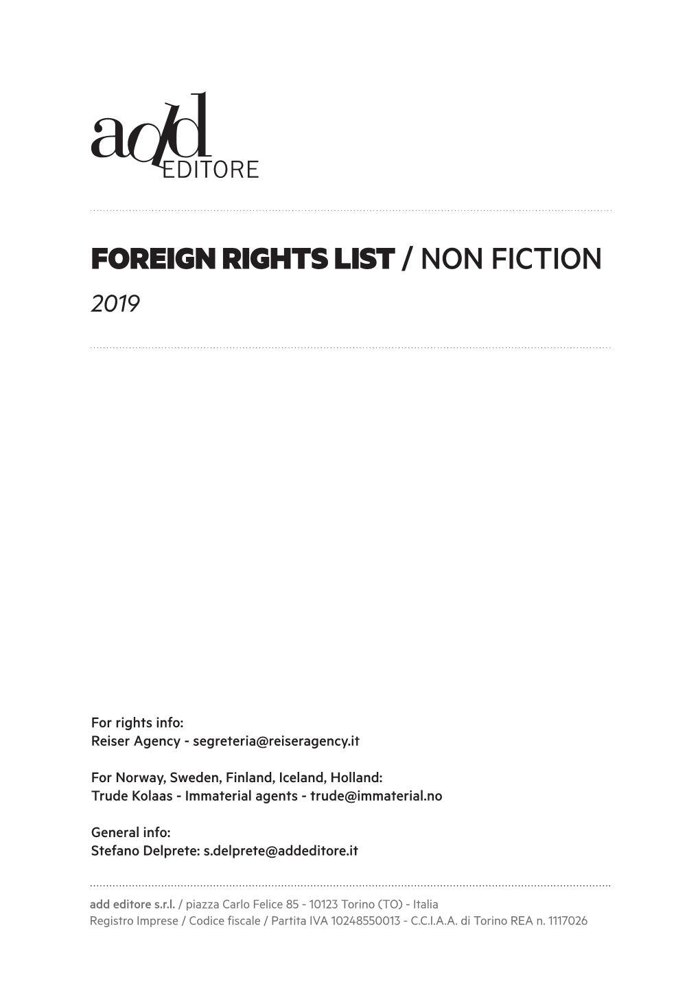 Foreign Rights List / Non Fiction 2019