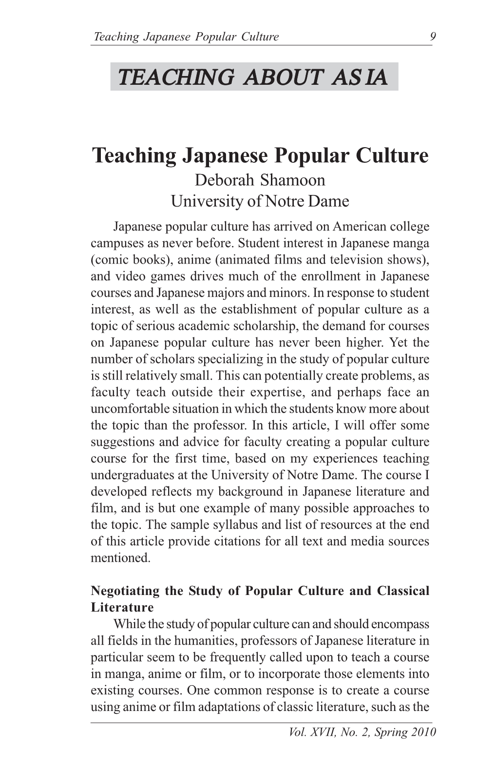 Teaching Japanese Popular Culture TEACHING ABOUT ASIA