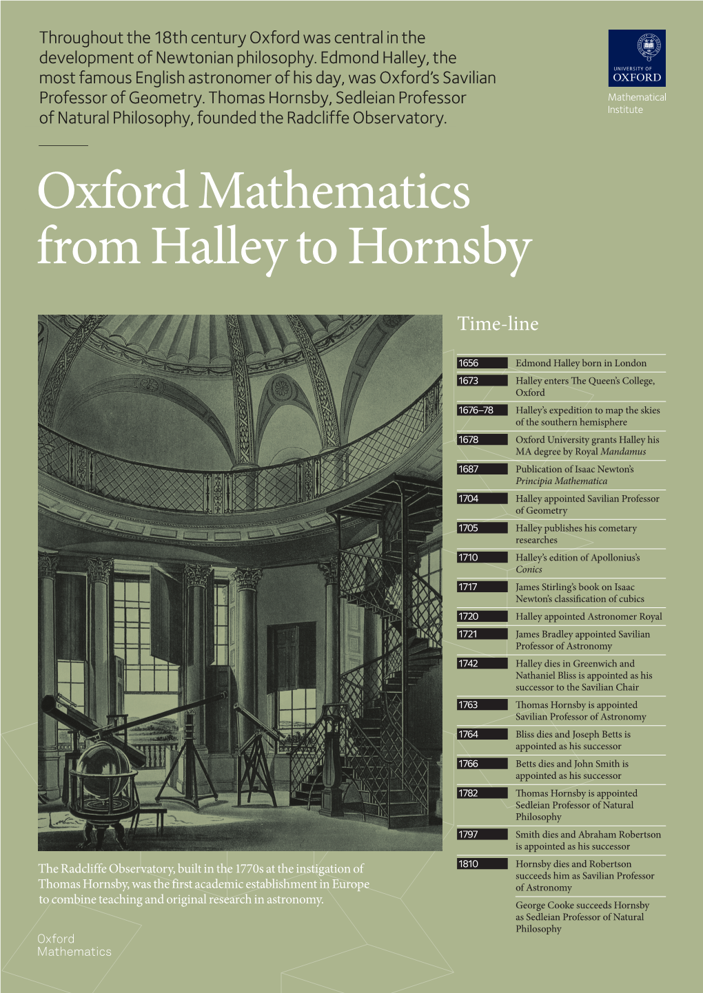 Throughout the 18Th Century Oxford Was Central in the Development of Newtonian Philosophy. Edmond Halley, the Most Famous Englis