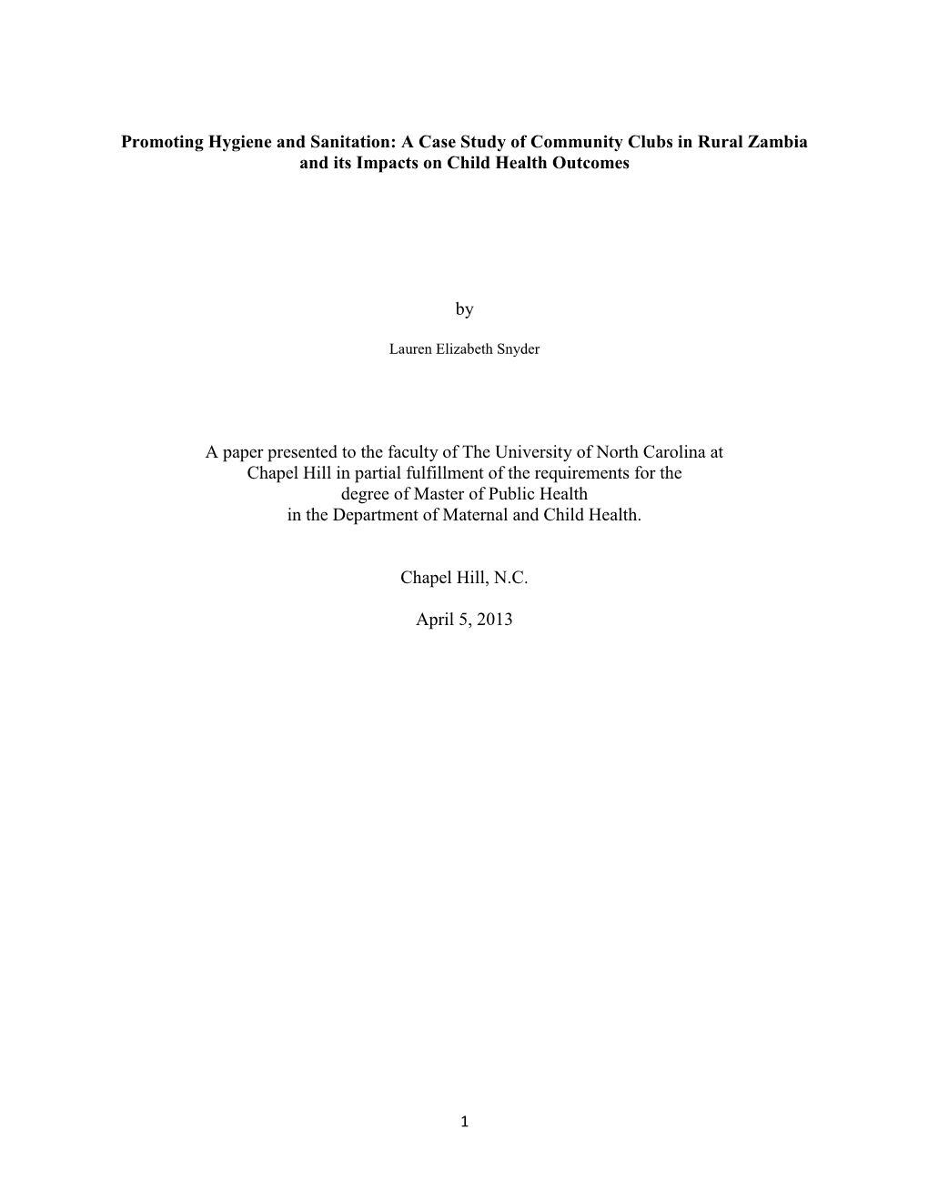 Promoting Hygiene and Sanitation: a Case Study of Community Clubs in Rural Zambia and Its Impacts on Child Health Outcomes