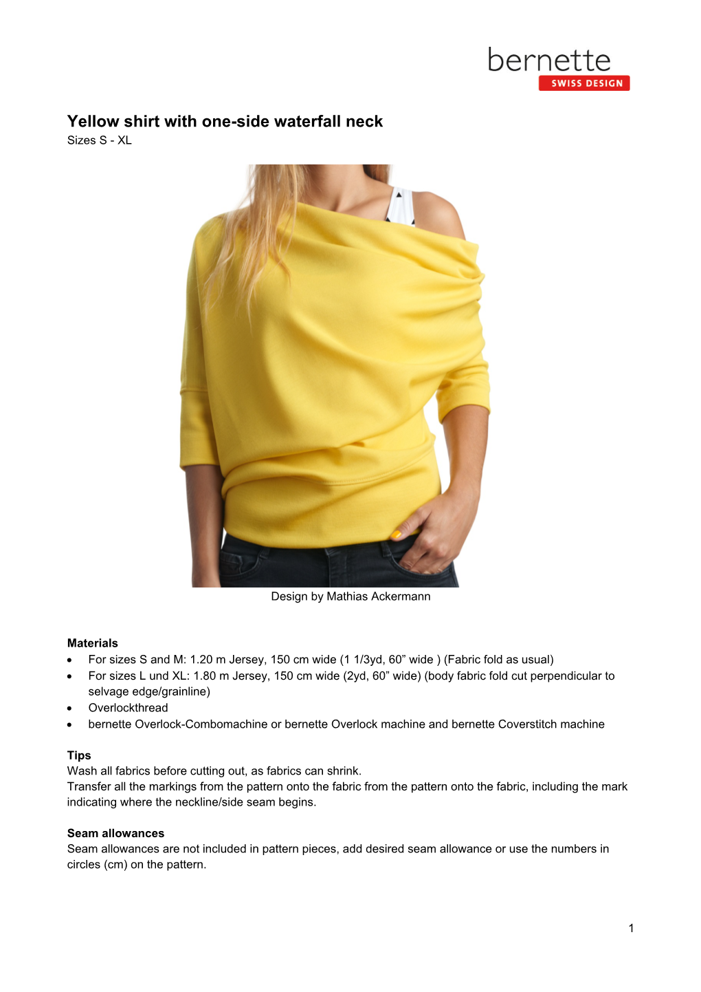 Yellow Shirt with One-Side Waterfall Neck Sizes S - XL