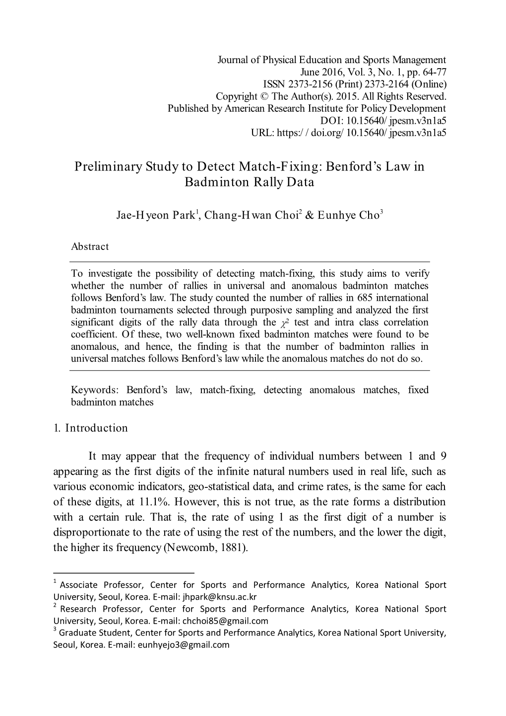 Preliminary Study to Detect Match-Fixing: Benford's Law In