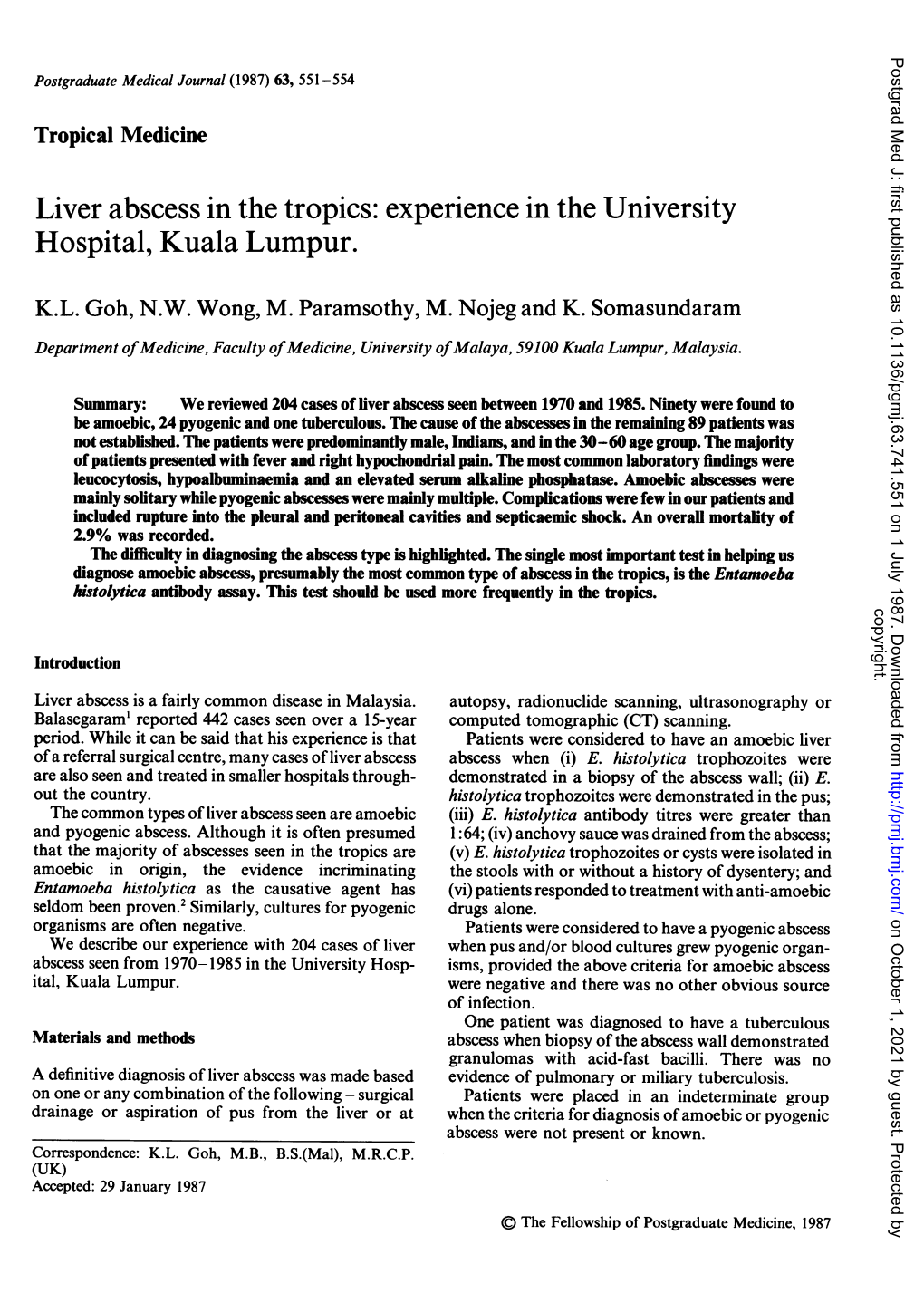 Liver Abscess in the Tropics: Experience in the University Hospital, Kuala Lumpur