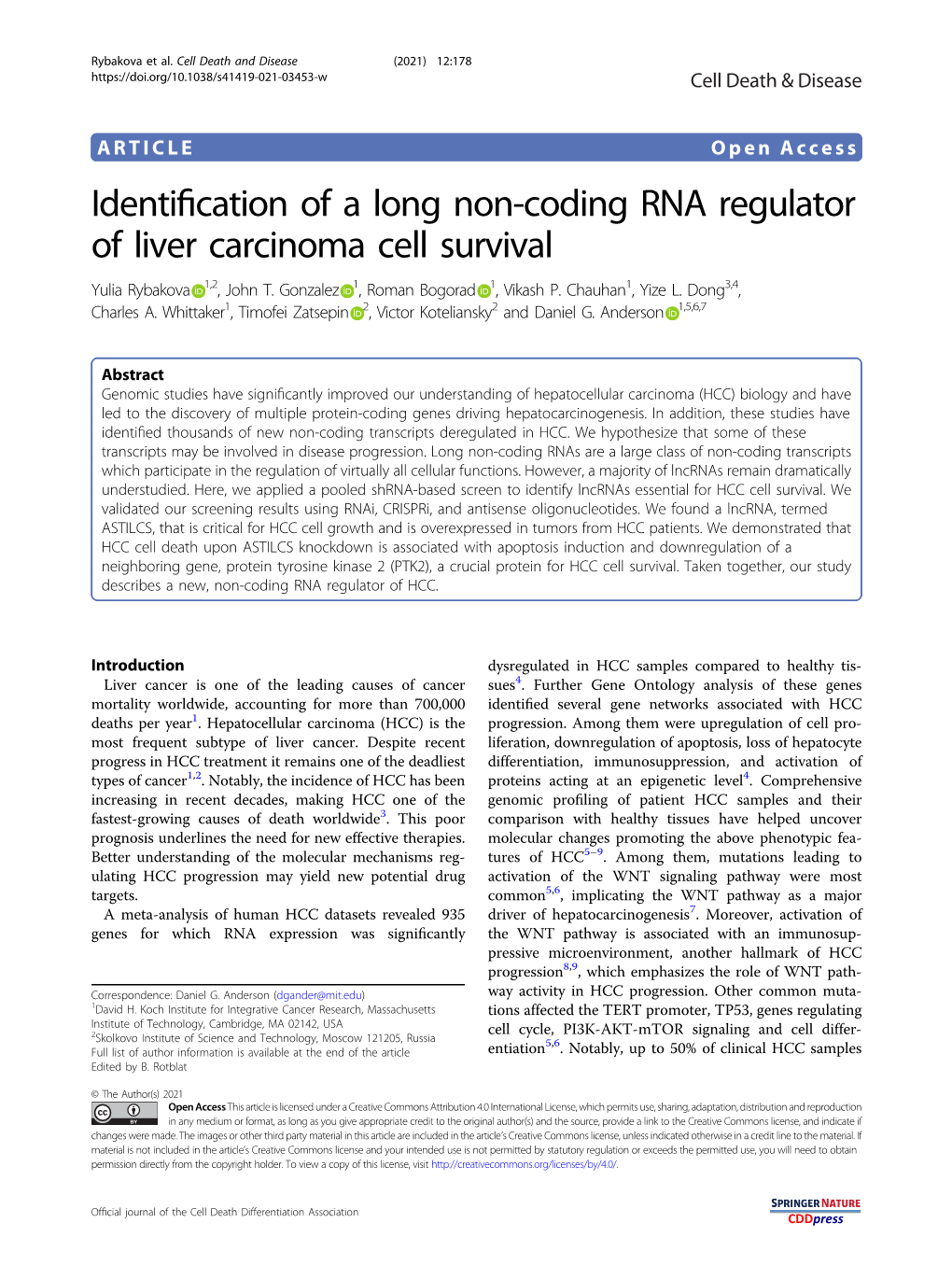 Identification of a Long Non-Coding RNA Regulator of Liver Carcinoma