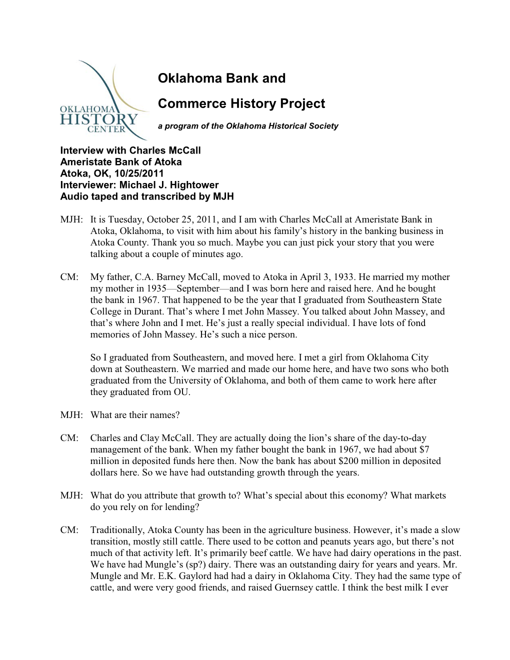 Oklahoma Bank and Commerce History Project