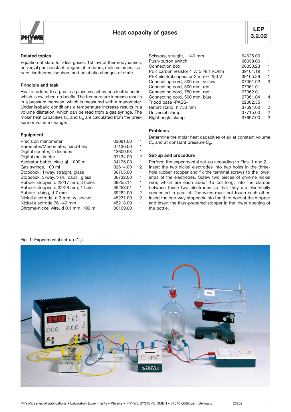 LEP 3.2.02 Heat Capacity of Gases