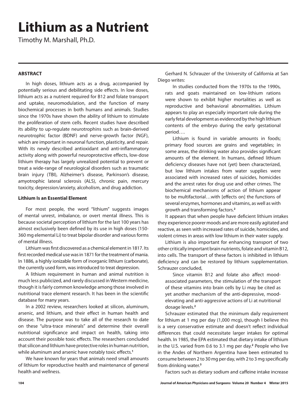 Lithium As a Nutrient Timothy M