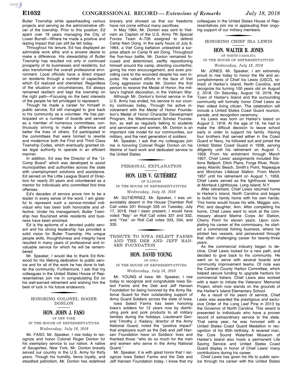 CONGRESSIONAL RECORD— Extensions of Remarks E1032 HON. JOHN J. FASO HON. LUIS V. GUTIÉRREZ HON. DAVID YOUNG HON. WALTER B. JO