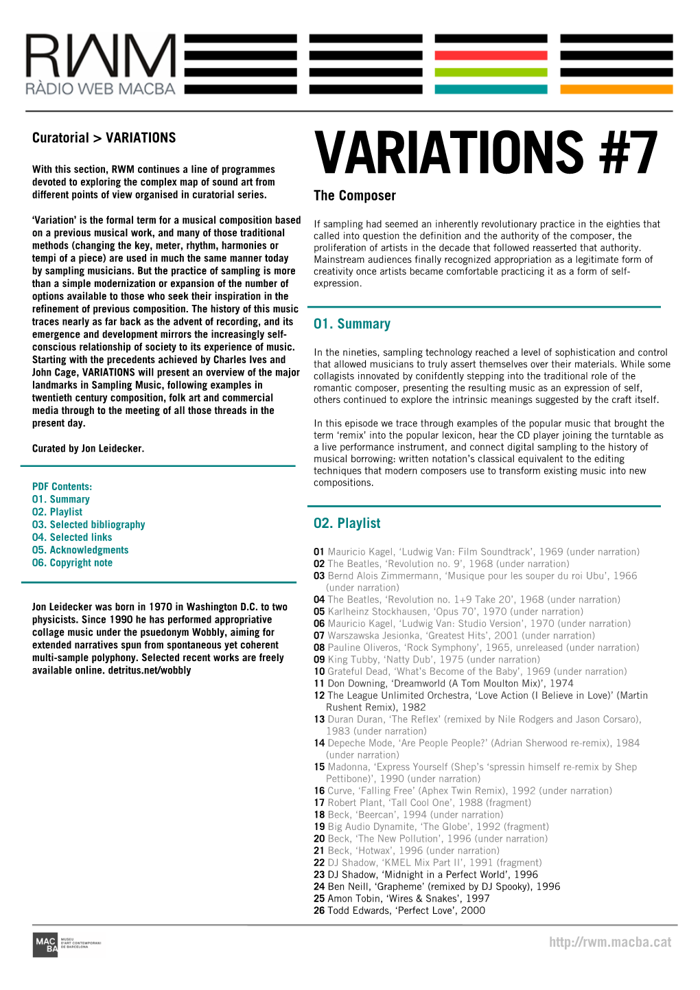 VARIATIONS #7 Devoted to Exploring the Complex Map of Sound Art from Different Points of View Organised in Curatorial Series