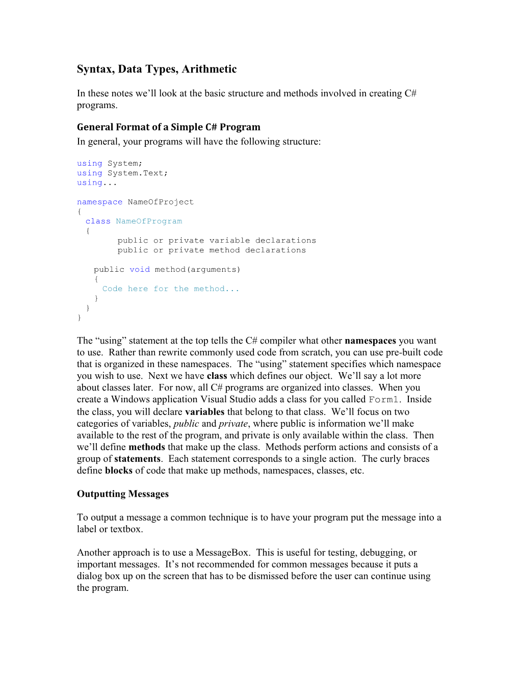 Syntax, Data Types, Arithmetic