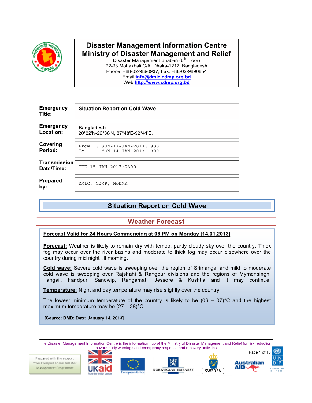 Disaster Management Information Centre Ministry Of