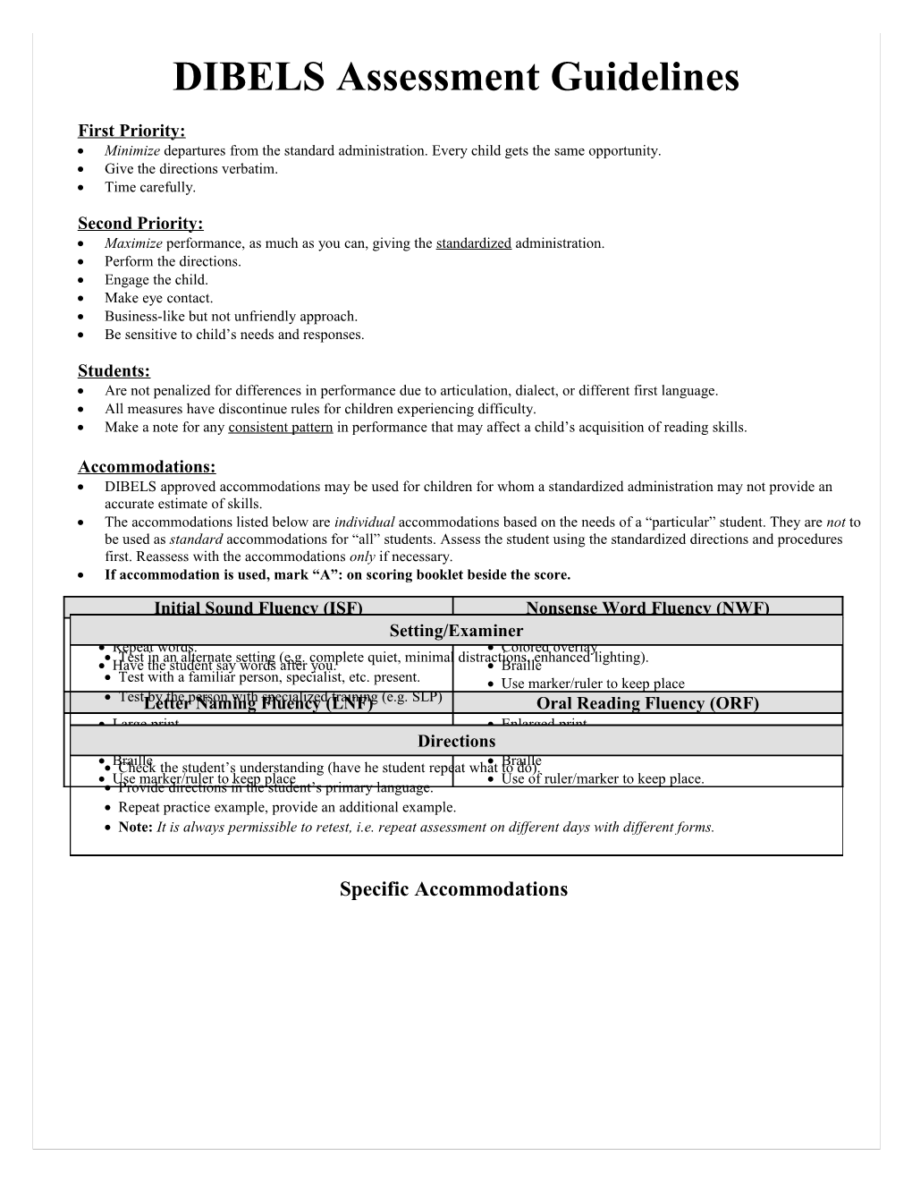 DIBELS Assessment Guidelines