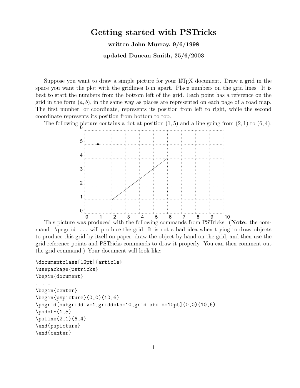 Getting Started with Pstricks Written John Murray, 9/6/1998 Updated Duncan Smith, 25/6/2003