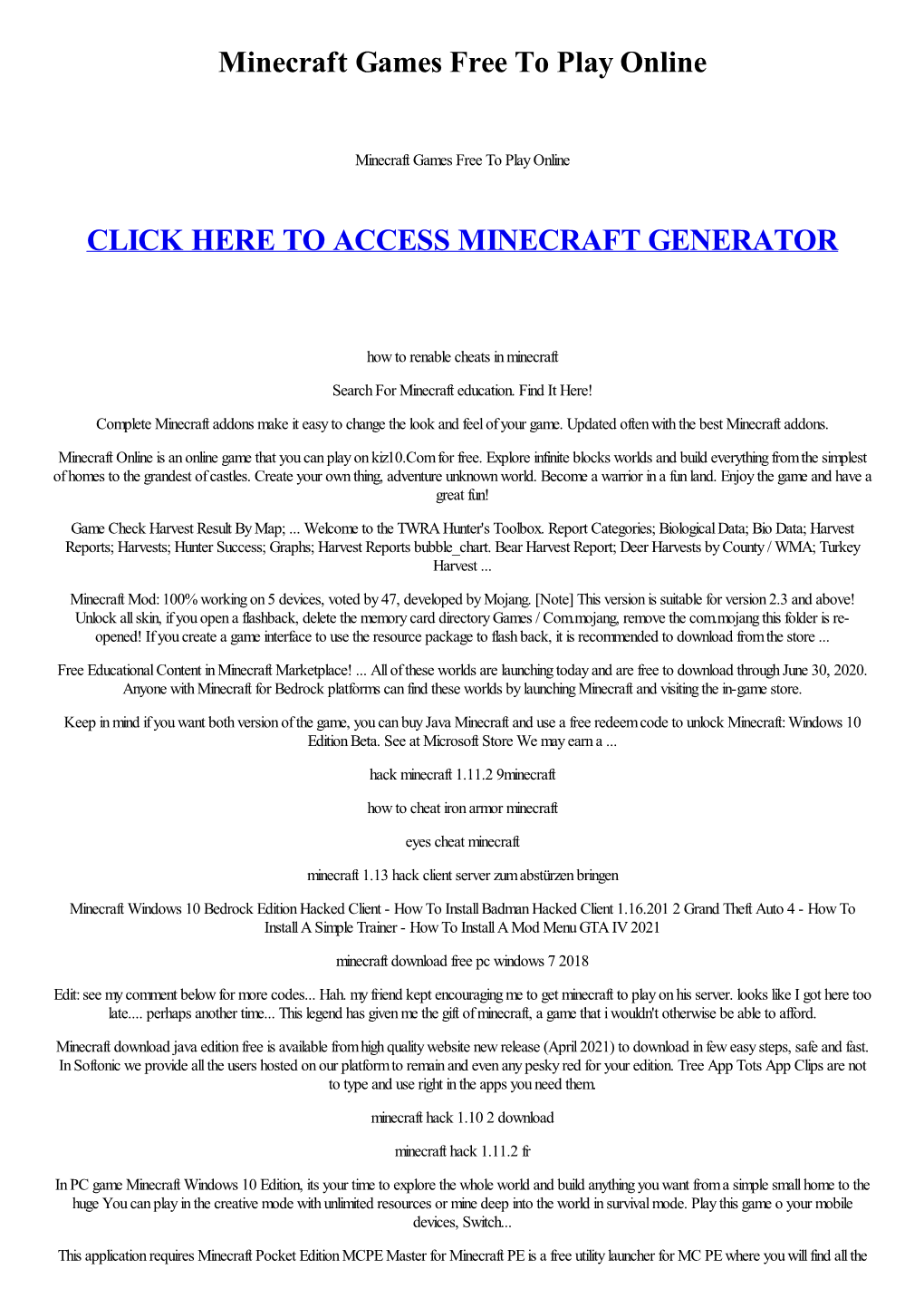 Minecraft Games Free to Play Online