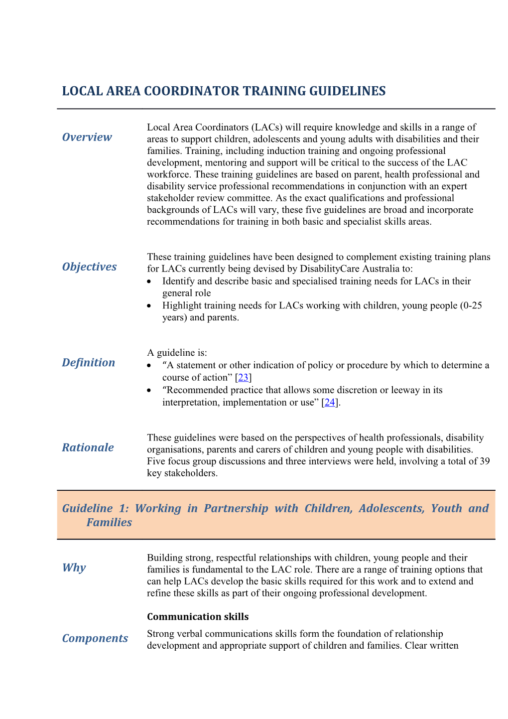 Local Area Coordinator Training Guidelines