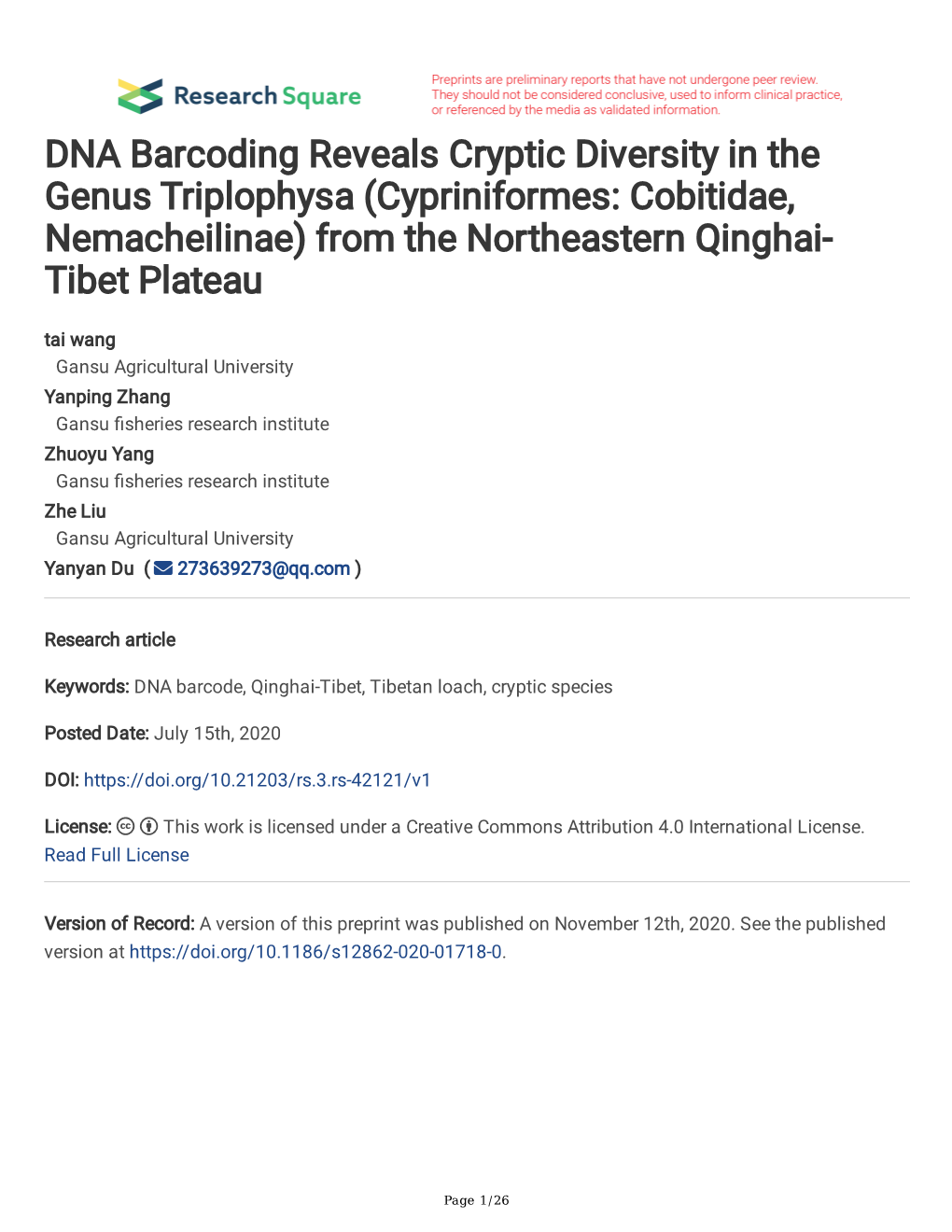 DNA Barcoding Reveals Cryptic Diversity in The