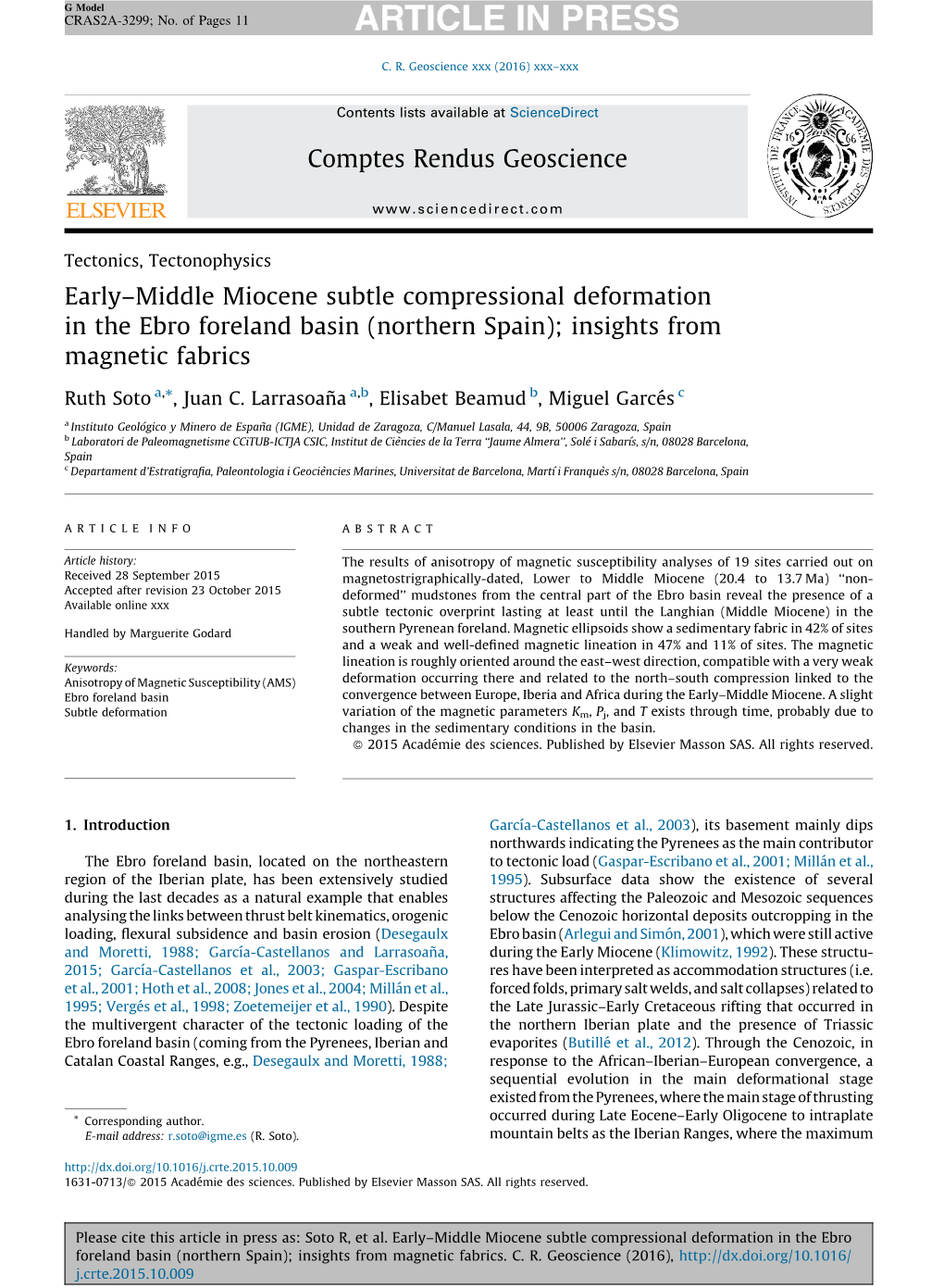 Early–Middle Miocene Subtle Compressional Deformation in the Ebro