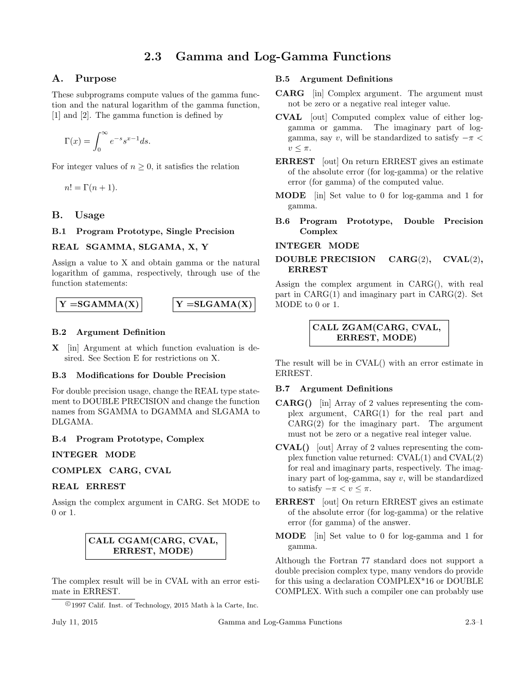 2.3 Gamma and Log-Gamma Functions