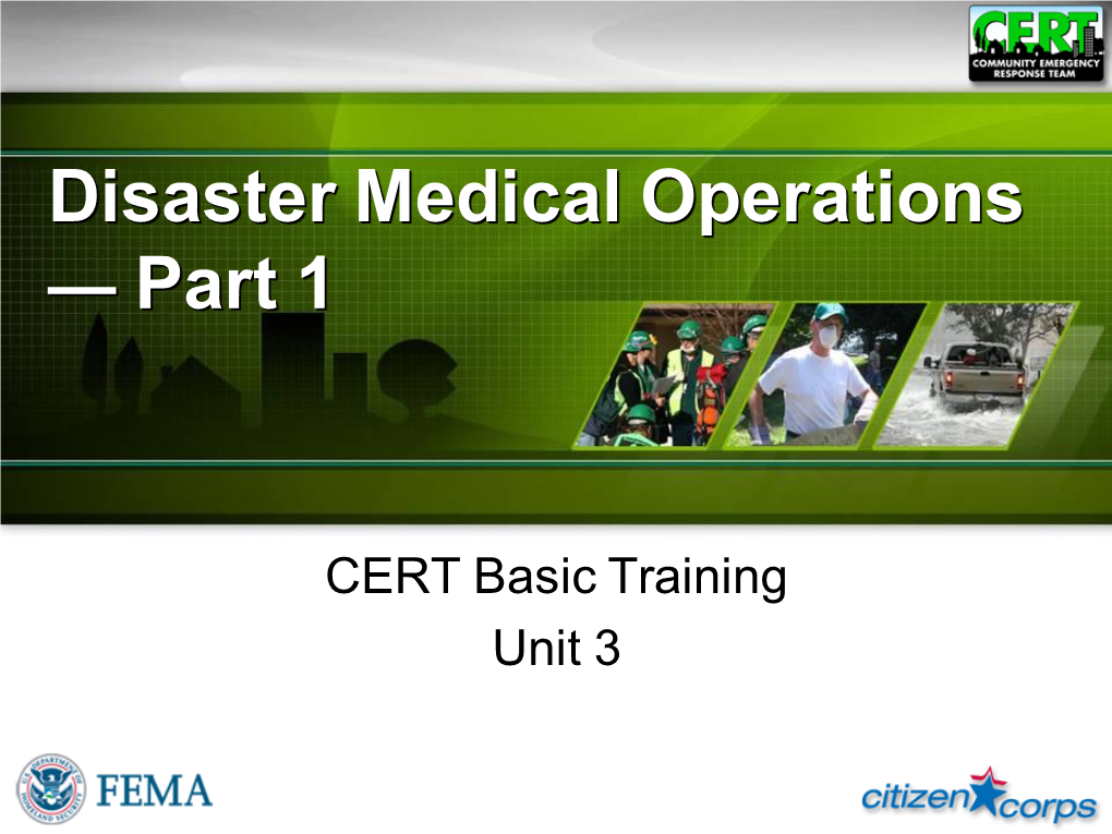 Disaster Medical Operations — Part 1