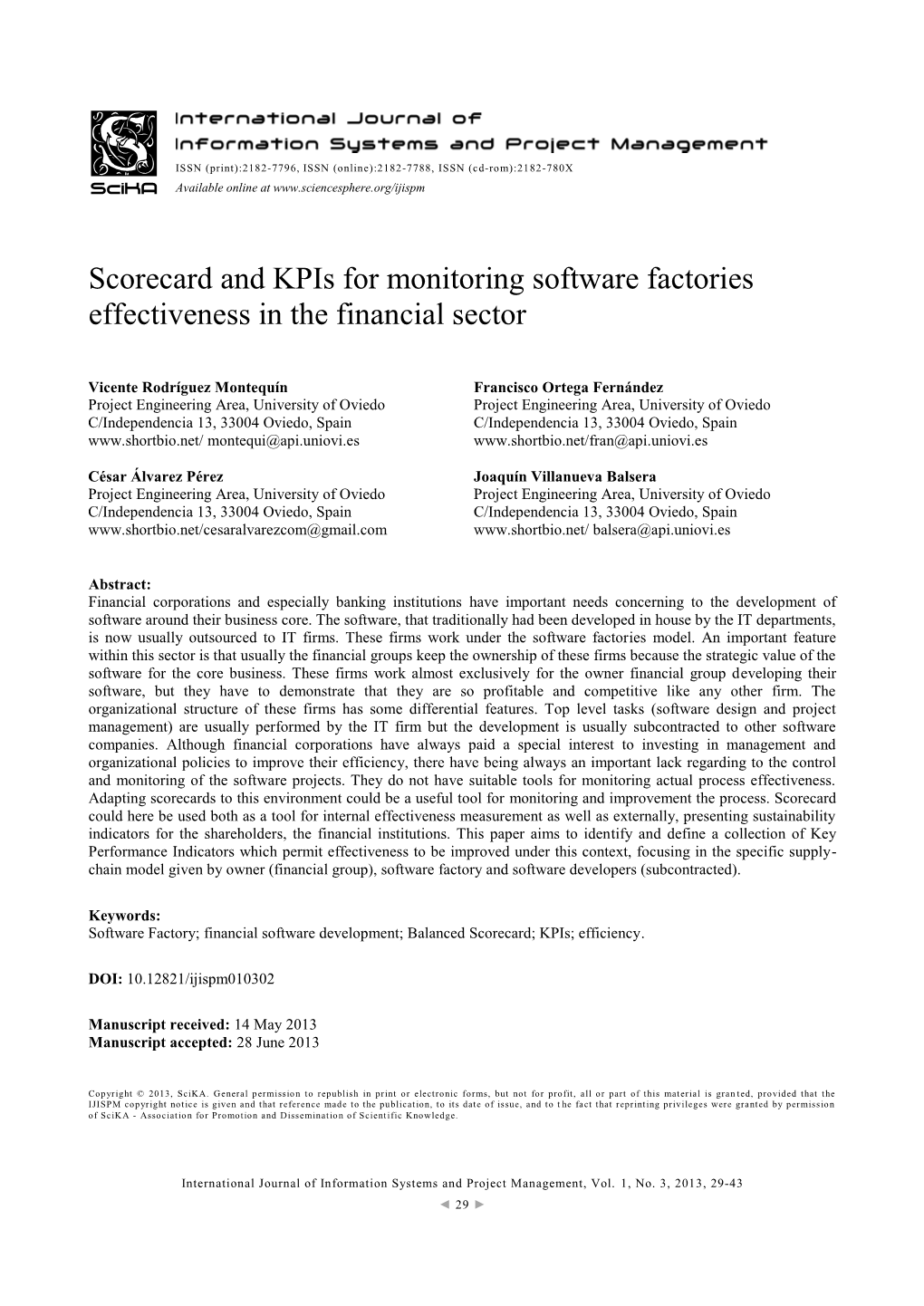 Scorecard and Kpis for Monitoring Software Factories Effectiveness in the Financial Sector