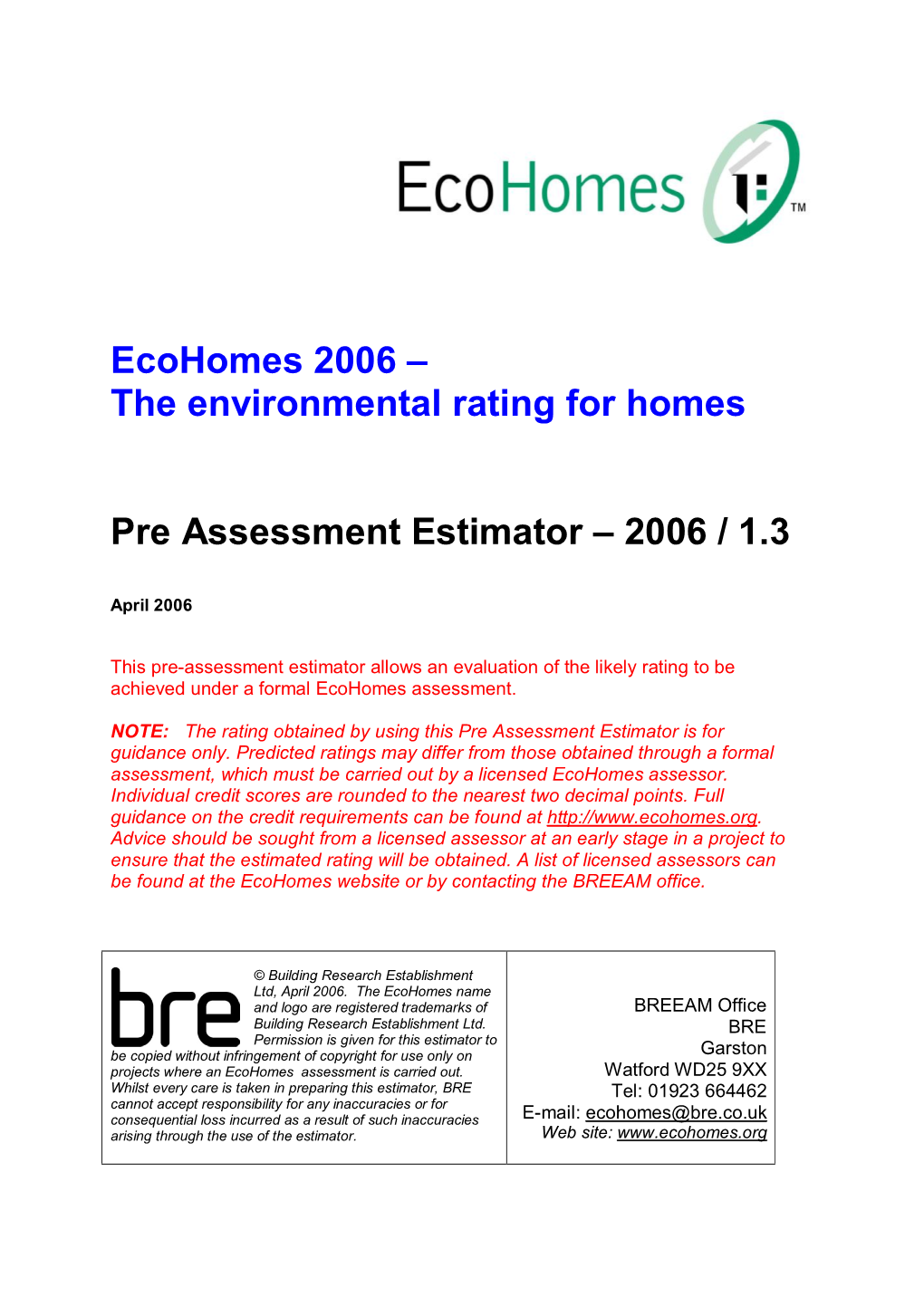 Ecohomes 2006 – the Environmental Rating for Homes Pre