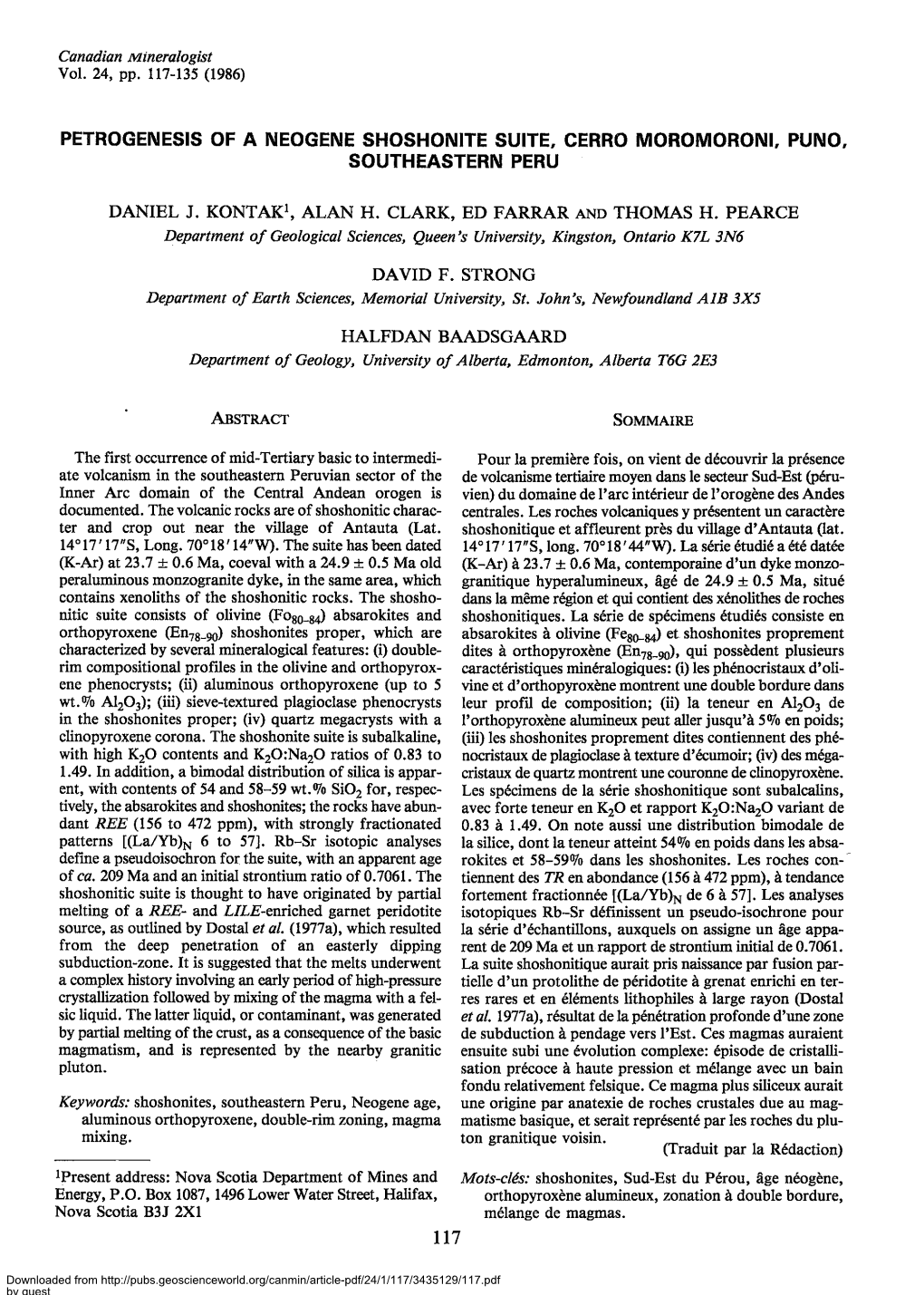 Petrogenesis of a Neogene Shoshonite Suite, Cerro