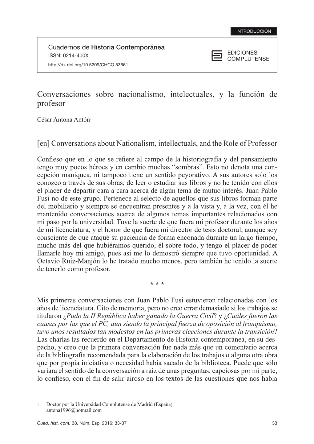 Conversaciones Sobre Nacionalismo, Intelectuales, Y La Función De Profesor