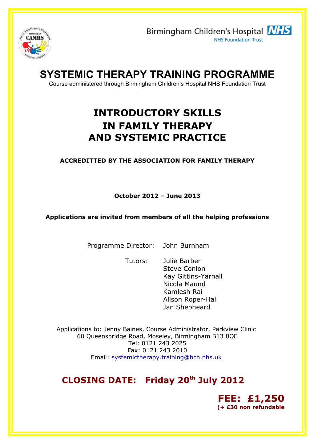 Training in Family Therapy and Systemic Practice