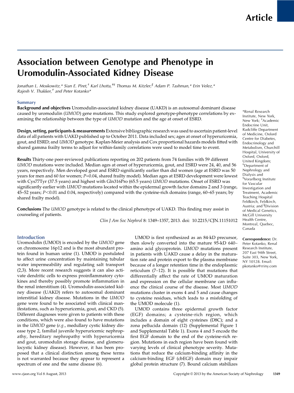 Article Association Between Genotype and Phenotype in Uromodulin