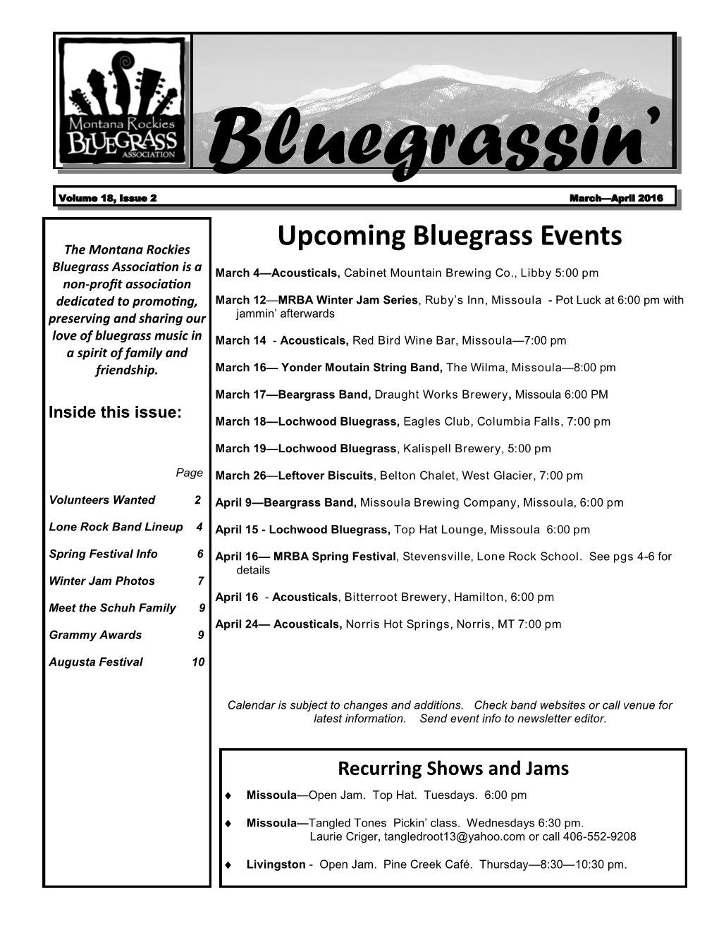 Upcoming Bluegrass Events