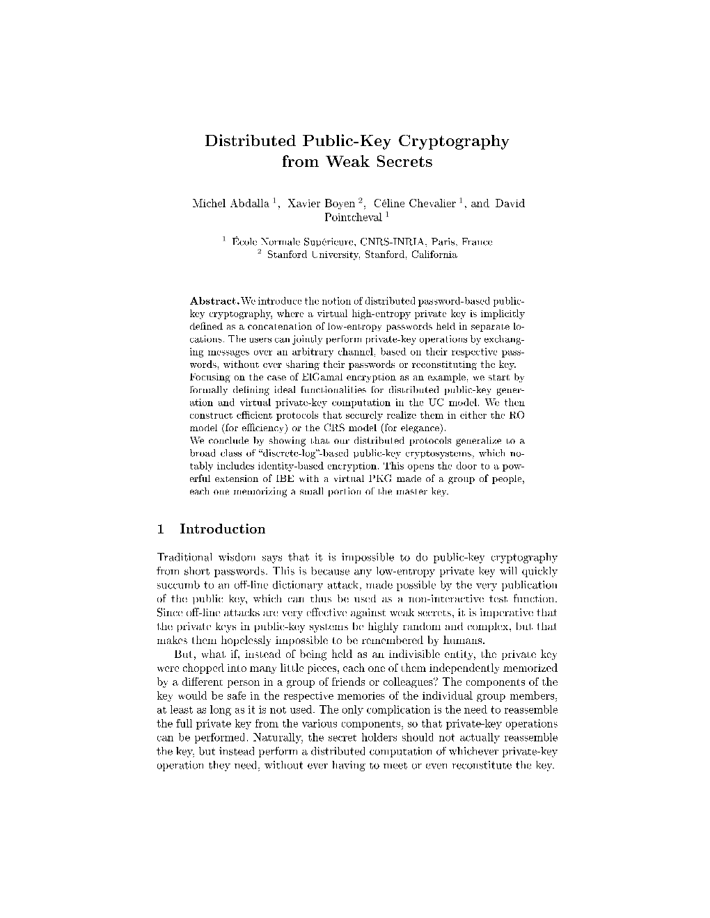 Distributed Public-Key Cryptography from Weak Secrets