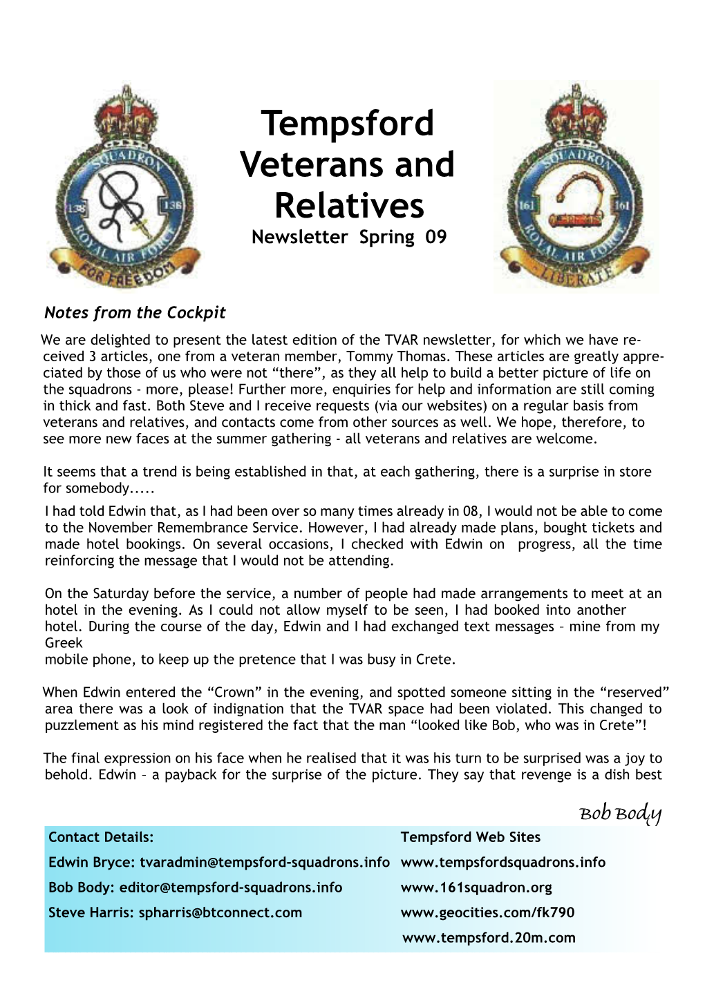 Tempsford Veterans and Relatives Newsletter Spring 09