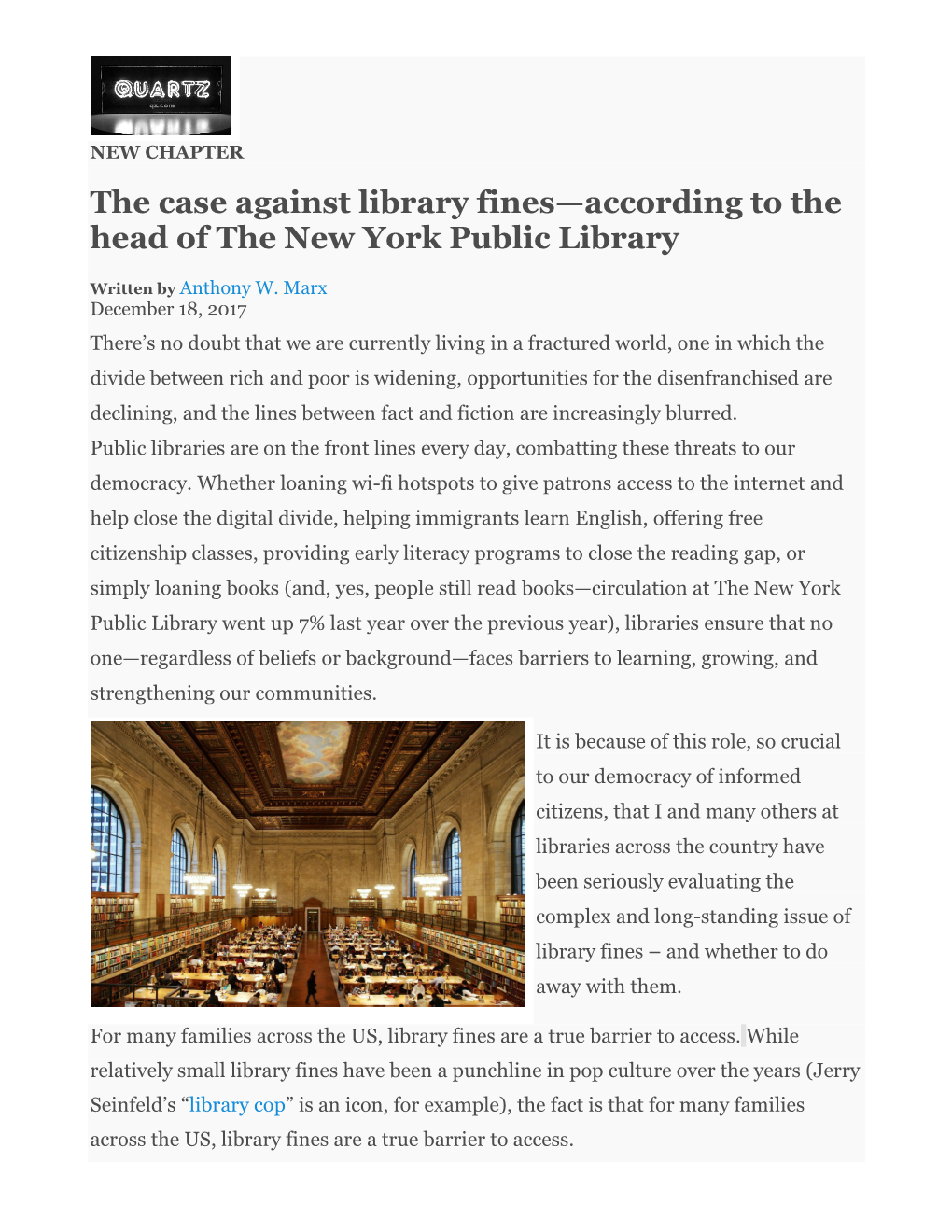 The Case Against Library Fines—According to the Head of the New York Public Library