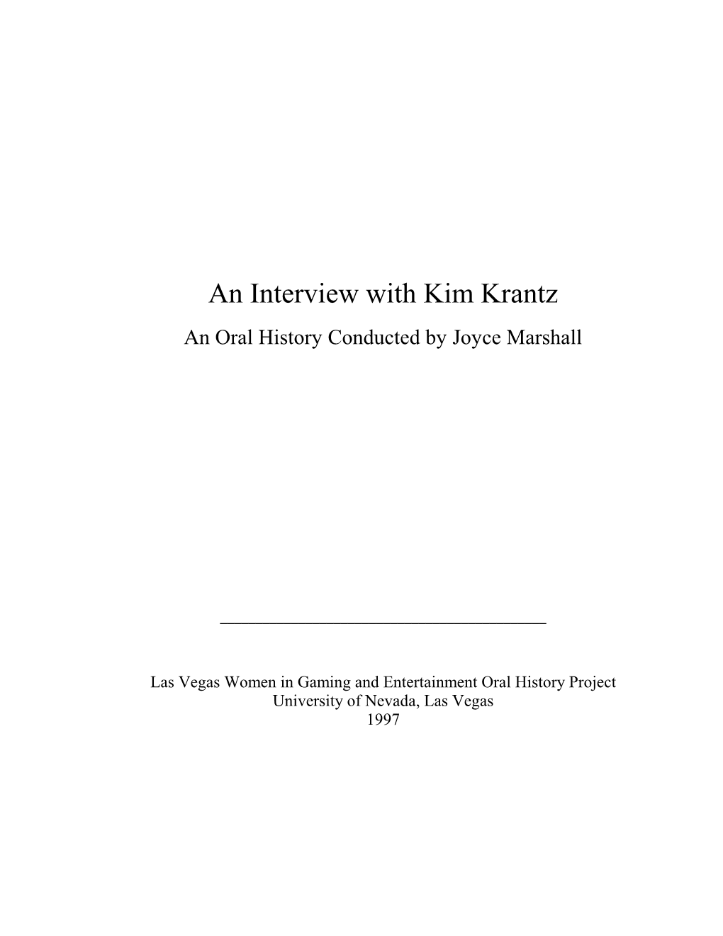 An Interview with Kim Krantz