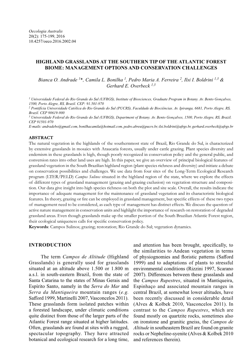 Highland Grasslands at the Southern Tip of the Atlantic Forest Biome: Management Options and Conservation Challenges