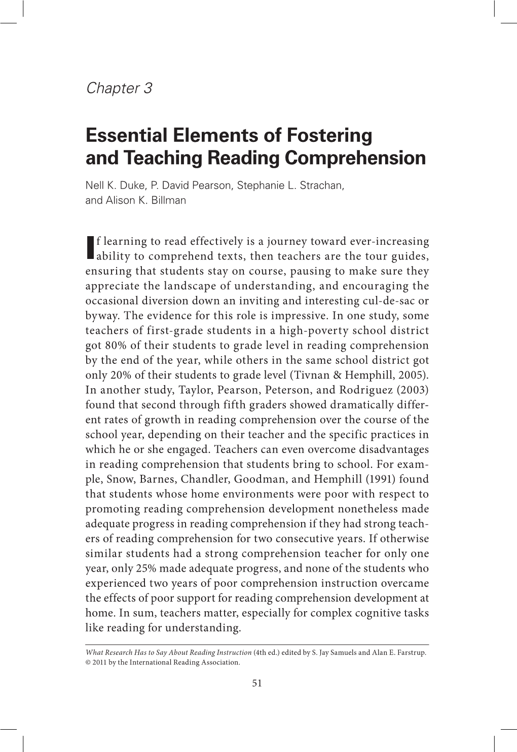 Essential Elements of Fostering and Teaching Reading Comprehension