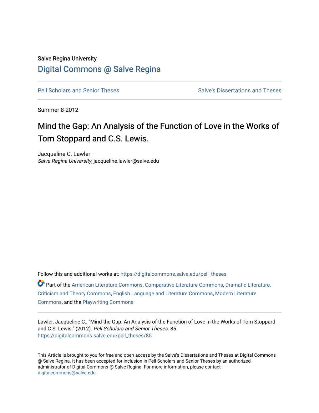 An Analysis of the Function of Love in the Works of Tom Stoppard and C.S